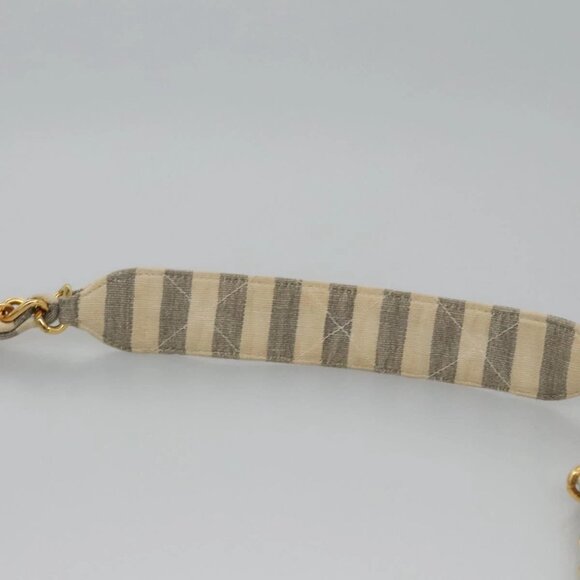 CHANEL Striped Matelasse Chain Shoulder Bag Canvas White Gray CC Auth - Picture 7 of 16